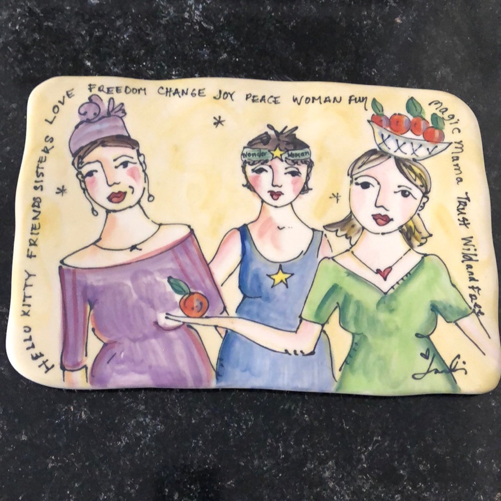 Designer Julia Junkin Cheese plate platter women peace freedom friendship NEW - Picture 1 of 6